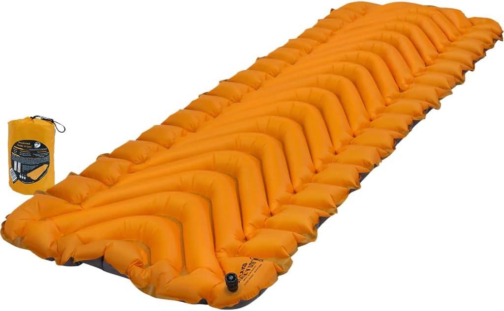 KLYMIT Insulated Static V Lite Inflatable Sleeping Pad | Comfortable, Lightweight, Easy to Inflate, Portable Air Bed for Hiking, Backpacking & Camping Orange, Sleeping Pad, Insulated 