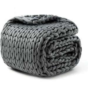 Goodhipi HandKnit Weighted Blanket for Adults,Chunky Knit Blanket, Cooling,Breathable,Sustainable,Machine Washable,Organic Cotton,Valentine's Day Birthday Gifts for Mom Women(Dark Grey,48"*72",12lb)