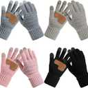Geyoga 4 Pairs Women's Touchscreen Warm Winter Gloves Knit Thermal Glove with 3 Touch Screen Fingers for Women Cold Gifts