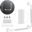 Angled Grab Bar - 16x16 Inch Stainless Steel Knurled Toilet Handles Wall Mounted Bathroom Handicap Safety Rails for Elderly Injured Balance Support, L-Shaped White Grab Bar for Shower