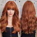 EMMOR Orange Brown Long Wigs for Women, Natural Wavy wig with Bangs Heat Resistant Fiber Synthetic Wigs for Daily PartyStrawberry blonde