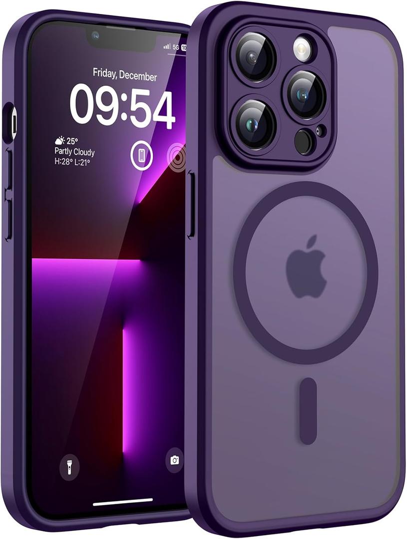 TOCOL Magnetic for iPhone 13 Pro Case Upgraded Full Camera Protection Compatible with Magsafe Drop Protection Translucent Matte Back Bumper Phone Cover Midnight Purple