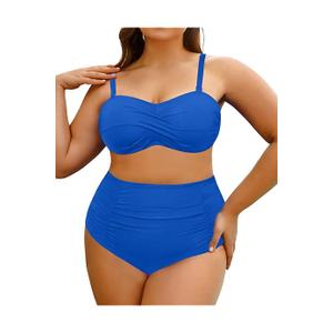 Yonique Women Plus Size Two Piece Swimsuits High Waisted Bathing Suits Bandeau Bikini Tummy Control Swimwear 18W 