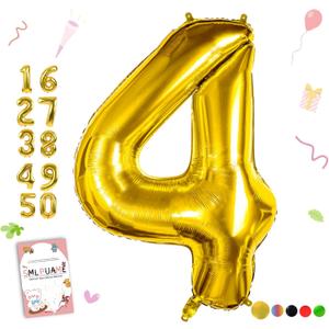 Smlpuame 40 inch Number Balloon 0-9 Gold Large Number 4 Balloons,Digital Balloons for Birthday Party Celebration Decorations Supplies, Helium Foil Number Balloons for Wedding Anniversary