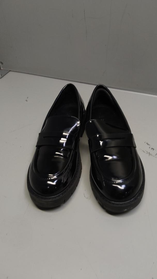 Women's Chunky Platform Loafers with Chain or Buckle Patent Leather Black Penny Loafers Fashion Office Shoes School Dress Shoes Comfort Slip-on -Size 5