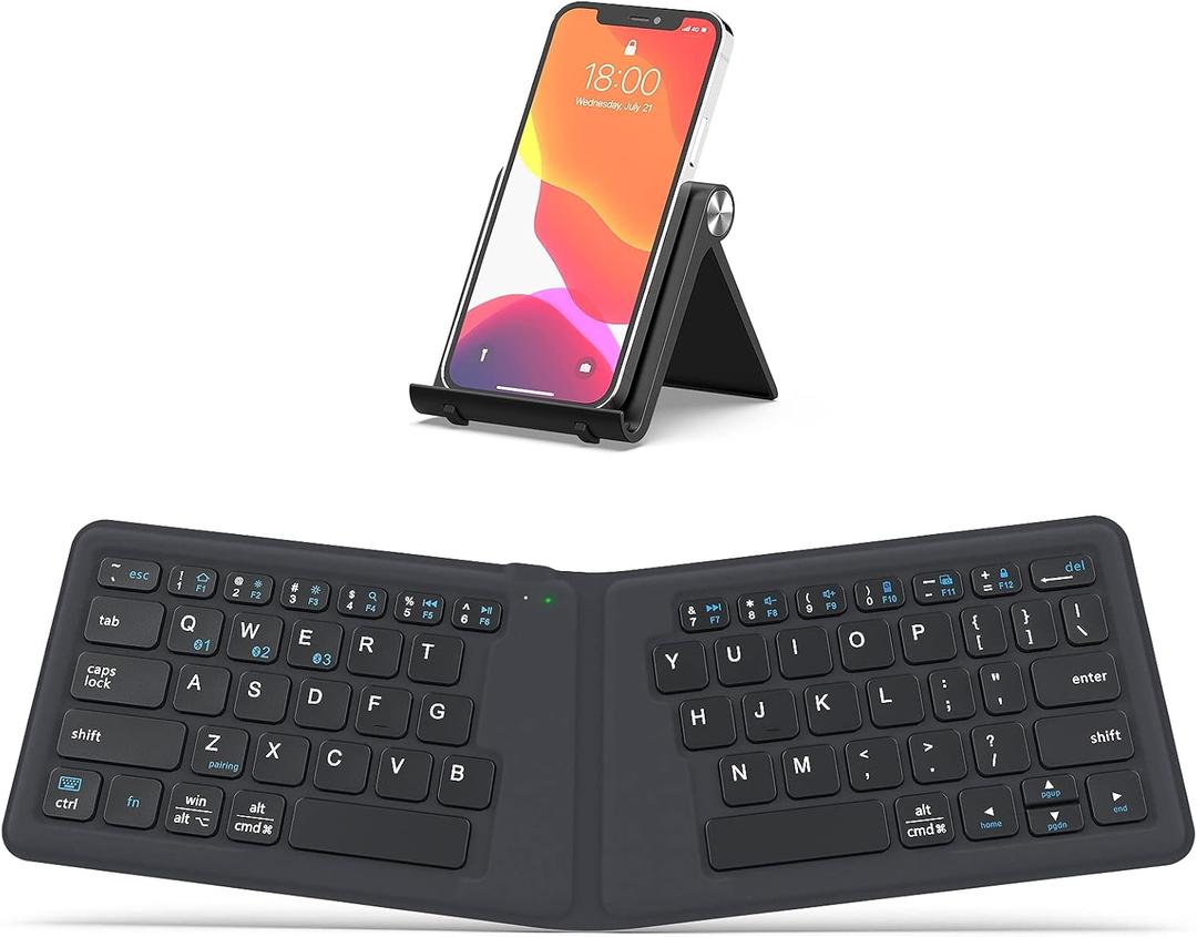 iClever Ergonomic Foldable Keyboard, BK06 Split Folding Bluetooth Keyboard with PU Leather Cover, USB-C Rechargeable, Multi-Device, Ultra Slim Portable Travel Keyboard for iPad, iPhone, Tablet, Laptop