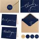 100 Bulk Navy Thank You Cards with Kraft Envelopes and stickers - 4 Minimalistic Designs Blank Thank You Notes with Envelopes Matt for business Wedding Bridal Gift Baby Shower Business Graduation