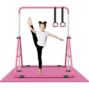 Foldable Gymnastics Bar, 5-Height Adjustable Gymnastic Bars for Kids at Home,Robust & Stable for Indoor/Outdoor Using,Weight Limit 140LBS