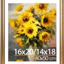 JCJMY 16x20 Vintage Picture Frame with 14x18 Mat for 40 x 50cm Diamond Art Painting, Elegant Retro 16 by 20 Photo Frame with Shatter-Resistant Plexiglass for Wall, Gallery Decor & Gift, Gold, 1 Pack