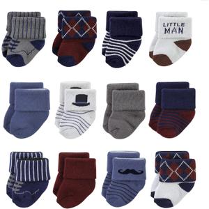 Hudson Baby baby-girls Cotton Rich Newborn and Terry Socks (0-6 Months, Gentleman 12-pack)