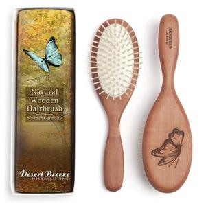 Desert Breeze Natural Wood Bristle Hair Brush, Gentle Scalp Massage, Pear Wood Handle, Made in Germany, For All Hair Types, Rounded Wooden Pins, Anti-Static (1 Count (Pack of 1))
