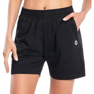 Women's Cotton Shorts 5" Sweat Bermuda Pull on Shorts with Deep Pockets for Lounge Gym Yoga Walking Athletic (Medium, Black)