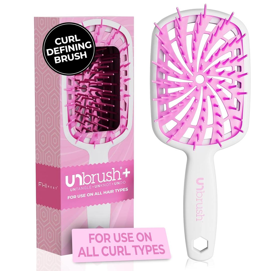 FHI Heat UNbrush Plus  Curly Hair Brush for Gentle & Effective Detangling on Wet or Dry Fragile Hair Types  Detangler Brush w/ 84 UltraFlex Bristles, Ultra-light, Vented, Anti Static Hairbrush (Bubble Gum)