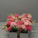 Dining Table Centerpiece Set of 4 - Artificial Peony Flowers with Wooden Vase - Boho Fake Rose Bouquets Small Faux Silk Floral Arrangement for Wedding Party Bathroom Home Dcor, Pink