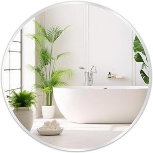 Fabuday Silver Round Mirror for Wall 24 inch - Circle Mirror for Bathroom, Entryway, Living Room, Hallway, Vanity Decor, Small Matte Metal Frame Mirrors