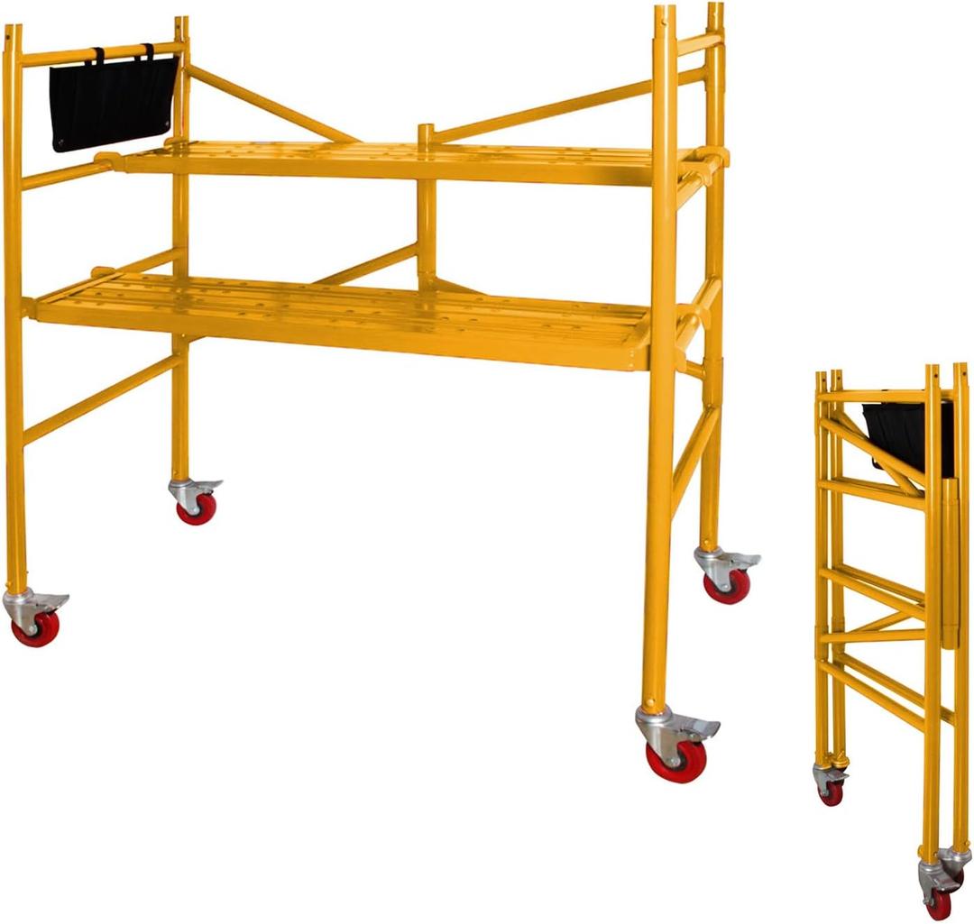 LEADALLWAY Scaffolding Platform 4 Foot High Mobile Baker Scaffolding 770 LBS Capacity with Locking Wheels, Yellow