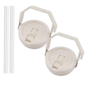 2 Pack 40 oz Tumbler Flip Straw Lid Replacement Fit for 40 oz Stanley Quencher, Leak Proof,Handle On Top,Reusable Tumbler Cover Compatible with 40oz Stanley Quencher (Cream White)