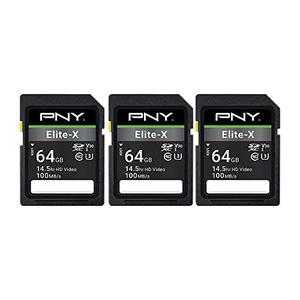 PNY 64GB Elite-X Class 10 U3 V30 SDXC Flash Memory Card - 100MB/s, Class 10, U3, V30, 4K UHD, Full HD, UHS-I, Full Size (Pack of 2)