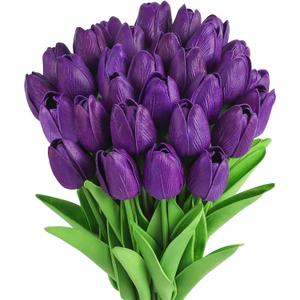 MACTING 30 PCS Artificial Tulip Flowers 13.7" Real Touch Fake PU Tulips Bouquet Faux Purple Flowers for Floral Arrangements Table Centerpiece Kitchen Home Indoor Outdoor Summer Decorations