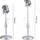 Facmogu Vintage Desktop Microphone Prop Model with Adjustable Stand, Classic Retro Style Microphone Prop Decor for Party Decoration Costume Role Play & Game Night - Silver