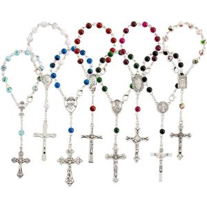 Juvale 24 Pack Small Catholic Rosary Bracelet for Women and Men - Prayer Beads for Baptism Christening, Prayer Room, Altar, Bulk Pack (8 Colors & Crucifix Designs) - Rosary Beads Bracelet
