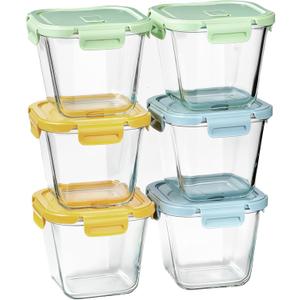 Glass Soup Containers with Lids 32oz - Borosilicate Glass Storage Containers 4 Cup, Freezer to Microwave Safe, Airtight Leak Proof, Square Meal Prep Containers for Lunch Travel- 6 Pack