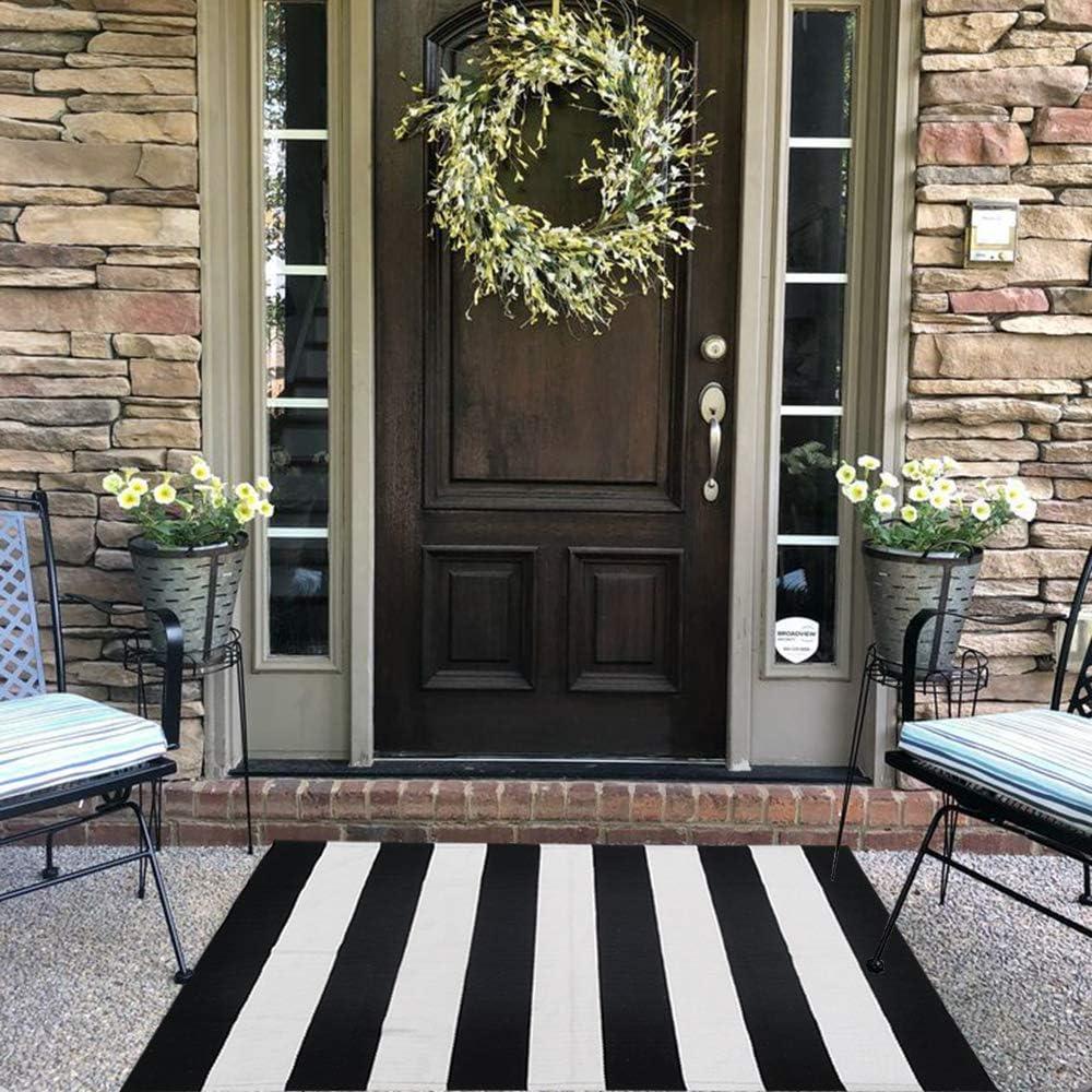 CAINANEL Black and White Striped Outdoor Rug 27.5X 43 inches Front Door Mat Hand-Woven Cotton Indoor/ Outdoor for Layered Mats, Welcome Mat, Porch, Farmhouse, Kitchen, Entry Way