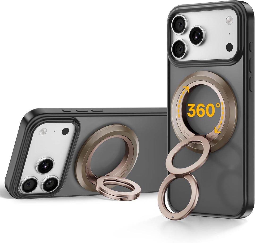 SYNCWIRE for MagSafe Ring Phone Holder, 360 Rotation Magnetic Cell Phone Grip Dual-Sided Magnets Phone Ring Kickstand Compatible with iPhone 17 16 15 14 13 12 Pro Max MagSafe, Android, Samsung etc. (Desert Gold)