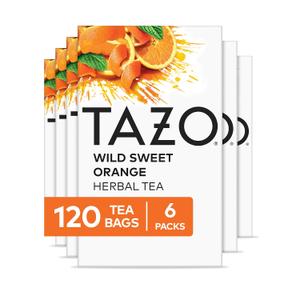TAZO Wild Sweet Orange Tea Bags, Unsweetened Herbal Tea, Caffeine-Free, 120 Total Tea Bags (20ct - Pack of 6) (EXP 05/31/27)