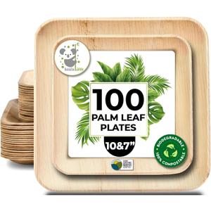 Koala love Palm Leaf Plate Bamboo Paper Plates Disposable 10 Inch & 7 Inch Bulk Party Pack Eco Compostable Biodegradable Wooden Plate Best Alternative To Plastic Paper Plates (10&7 100)