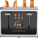 whall 4 Slice Touch Screen Toaster, Stainless Steel Toasters Digital Timer, Dual Control Panel Toasters6 Shade Settings6 Bread Types, Smart Wide Slots, Bagel, Cancel, Defrost,Gray