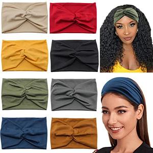 Carede Wide Headbands for Women, Large Twist Headbands Boho Turban Headband Stretchy Head Wraps Yoga Head Bands For Women's Hair,Pack of 8