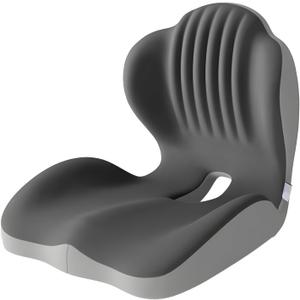 Ergonomic L-Shaped Memory Foam Seat Cushion for Car and Office Chair, Coccyx Support Cushion for Back and Hip Pain Relief, Universal Cushion for Car Seat, Wheelchair, Gaming Chair, Gray