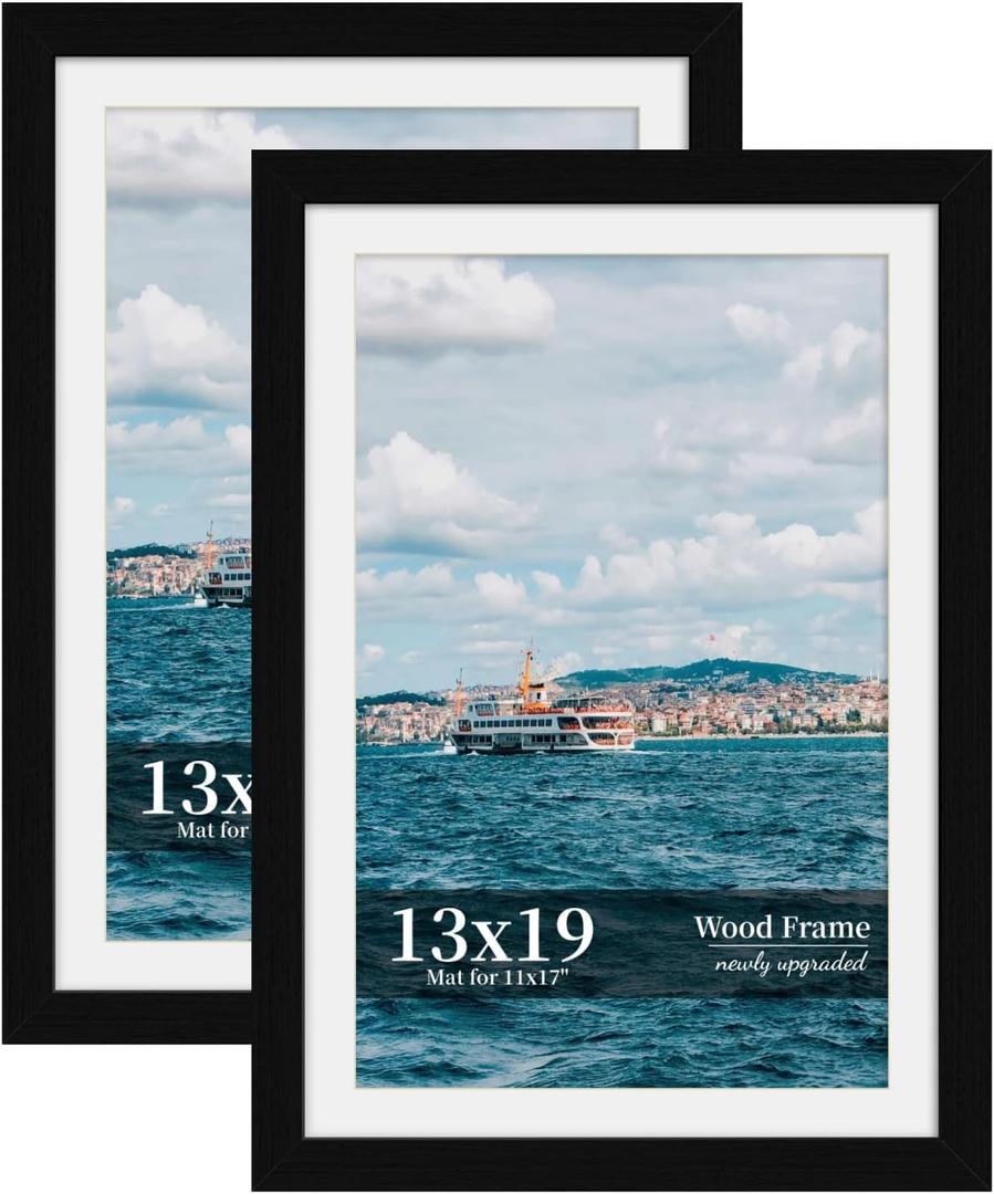 13x19 Picture Frame Set of 2, Wood Frame with Real Glass, Wide Border, 13X19 in