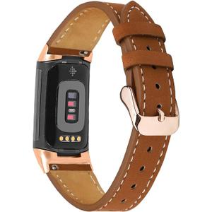 Leather Bands Compatible with Fitbit Charge 6/Charge 5, Replacement Genuine Leather Straps for Women Men