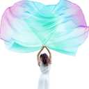 Jetec 2 Pcs 55" Worship Flags for Dance Church Praise Dance Flag with Flexible Rod Semicircle Angel Wing Design for Outdoor Stage Performance Religious Activities(Green Blue Purple,Gradient Colors)