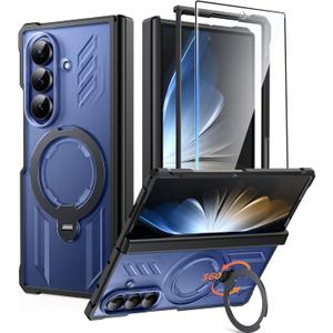 FNTCASE for Samsung Galaxy Z-Fold-7 Case: [360 Spin Magnetic Ring Kickstand][Hinge Protection][Compatible for MagSafe] Heavy Duty Mil-Grade Protection Galaxy Z Fold7 Case with Stand Clear Black