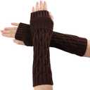 Winter Women Arm Warmers Long Fingerless Gloves for Women Mittens Knit Wrist Warmers with Thumb Hole Warm Sleeves (Coffee)