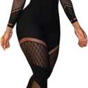 VOIKERDR Black Jumpsuit for Women Sexy Bodycon Mesh Hollow One Piece Jumpsuit See Through Romper Trendy (One Size)