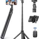 75" Phone Tripod, Selfie Stick with Remote and Phone Holder, Extendable Tripod for iPhone, Aluminum Cellphone TripodStand 360 Rotation Travel Tripods Compatible with iPhone Android, GoPro