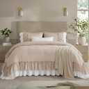 Bedding_Dreamer Taupe and White Two-Tone Ruffle Comforter Set Queen, 3 Pieces Shabby Chic Farmhouse Bedding, Soft Microfiber Comforter with Matching Shams, All Season