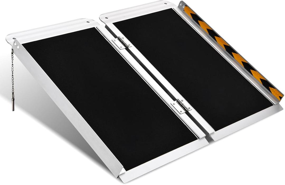 2FT Wheelchair Ramp, Non-Slip Portable Aluminum Ramp for Disabled Single-Fold 800lbs Weight Capacity for Steps Stairs and Thresholds