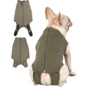 Dog Surgery Recovery Suit - After Spay, Abdominal Wounds Post Surgical Recovery, Anti Licking Breathable Dog Onesies for Small, Medium & Large Pet, Alternative Bandages Cone E-Collar (Medium (Back length: 14.6"), Army)