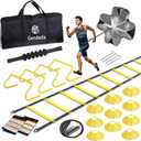 Agility Ladder Speed Training Equipment Set-20ft Fixed-Width Agility Ladder 4 Adjustable Hurdles Running Parachute Jump Rope Speed Training Equipment for Soccer Football Basketball (Yellow)