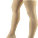 Truform 20-30 Mmhg Compression Stockings for Men & Women, Thigh High Length, Dot Top, Closed Toe, Beige, Medium