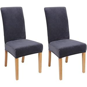 Smiry Velvet Stretch Chair Covers for Dining Room Set of 2, Soft Fit Removable Washable Kitchen Parsons Chair Slipcover Protector, Dark Grey