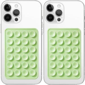 Galundge 2 Pack Silicone Suction Phone Case Mount, Non Slip Sticky Grip for Cellphone, Silicon Adhesive Suction Cup Mount, Strong Grip Holder for Selfies and Videos (Light Green)