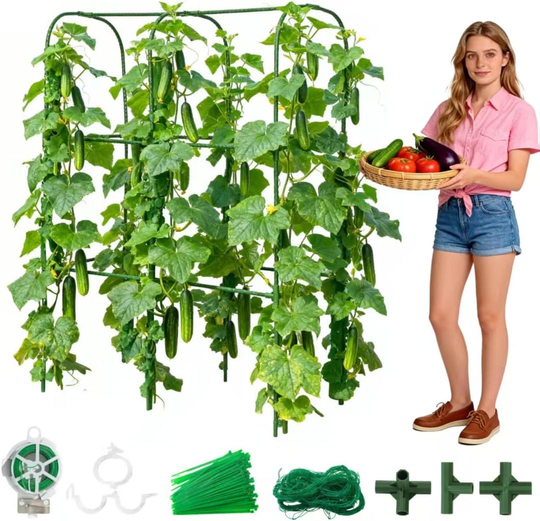 Garden Cucumber Trellis for Climbing Plants, Outdoor Metal Garden Arch Trellis, Plant Support for Vegetables Tomato Trellis Raised Garden Bed (Green, 31.5" Lx21.6 Wx47.2 H-S)