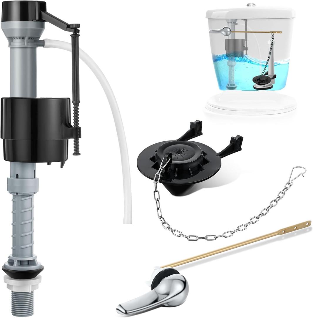 Saillong Universal Toilet Flusher Replacement Kit, Fill Valve, 2-Inch Flapper, Front Mount Handle Lever, Water-Saving, Adjustable Toilet Repair Kit Inside Tank, Easy to Install(Black)