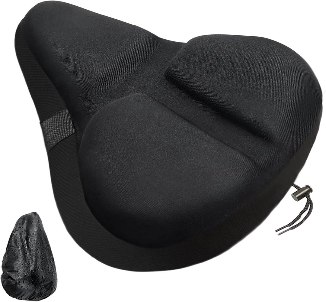 Bike Seat Cover, HUIOK Wide Gel Exercise Bike Seat Cushion for Women Men Comfort, Fits Spin, Stationary and Cruiser Bikes, Indoor Outdoor Cycling, Water Dust Resistant Cover Included (Medium-11x10x2.2 inchesblack)